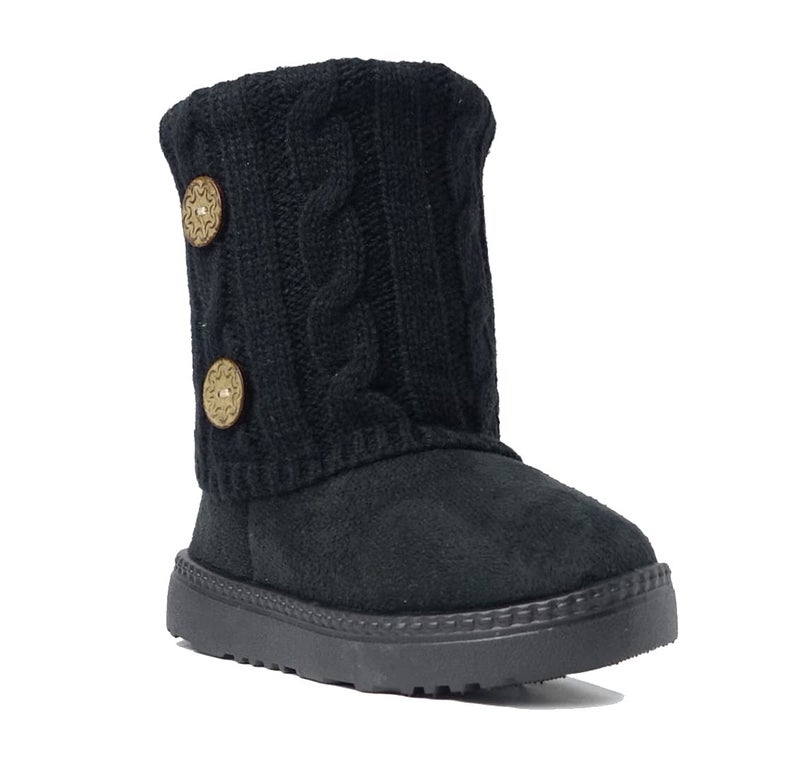 REDVOLUTION Kids Boots Toddler Girls Cute 2 Buttons Faux Fur Suede Knitting Shoe 285 (Small Kid 13, Black) - Image 2
